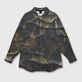 Мужская рубашка oversize 3D с принтом Золотые волнистые волны на черной ткани в Тюмени,  |  | 
