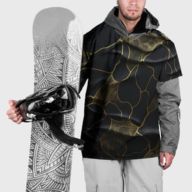 Накидка на куртку 3D с принтом Золотые волнистые волны на черной ткани в Тюмени, 100% полиэстер |  | 