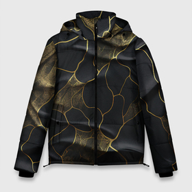 Мужская зимняя куртка 3D с принтом Золотые волнистые волны на черной ткани в Тюмени, верх — 100% полиэстер; подкладка — 100% полиэстер; утеплитель — 100% полиэстер | длина ниже бедра, свободный силуэт Оверсайз. Есть воротник-стойка, отстегивающийся капюшон и ветрозащитная планка. 

Боковые карманы с листочкой на кнопках и внутренний карман на молнии. | 