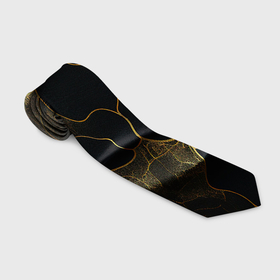 Галстук 3D с принтом Золотые волнистые волны на черной ткани в Тюмени, 100% полиэстер | Длина 148 см; Плотность 150-180 г/м2 | 