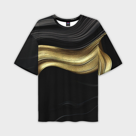 Мужская футболка oversize 3D с принтом Золотистая волна на черной ткани в Новосибирске,  |  | 