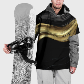 Накидка на куртку 3D с принтом Золотистая волна на черной ткани в Новосибирске, 100% полиэстер |  | 