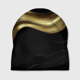 Шапка 3D с принтом Золотистая волна на черной ткани , 100% полиэстер | универсальный размер, печать по всей поверхности изделия | 