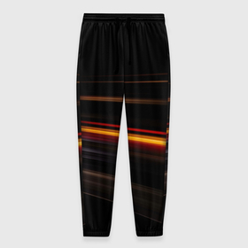 Мужские брюки 3D с принтом Оранжевая яркая полоса на черной абстракции в Петрозаводске, 100% полиэстер | манжеты по низу, эластичный пояс регулируется шнурком, по бокам два кармана без застежек, внутренняя часть кармана из мелкой сетки | 