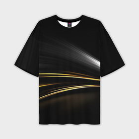 Мужская футболка oversize 3D с принтом Желтые полосы на черной абстракции в Санкт-Петербурге,  |  | Тематика изображения на принте: 