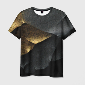 Мужская футболка 3D с принтом Черная текстура с золотистым напылением в Екатеринбурге, 100% полиэфир | прямой крой, круглый вырез горловины, длина до линии бедер | 