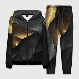 Мужской костюм 3D с принтом Черная текстура с золотистым напылением в Курске, 100% полиэстер | Манжеты и пояс оформлены тканевой резинкой, двухслойный капюшон со шнурком для регулировки, карманы спереди | 
