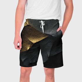 Мужские шорты 3D с принтом Черная текстура с золотистым напылением в Тюмени,  полиэстер 100% | прямой крой, два кармана без застежек по бокам. Мягкая трикотажная резинка на поясе, внутри которой широкие завязки. Длина чуть выше колен | 