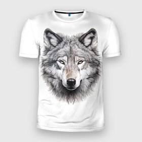 Мужская футболка 3D Slim с принтом Портрет волка в Екатеринбурге, 100% полиэстер с улучшенными характеристиками | приталенный силуэт, круглая горловина, широкие плечи, сужается к линии бедра | 