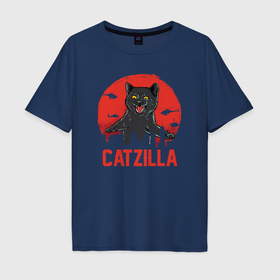 Мужская футболка хлопок Oversize с принтом Catzilla , 100% хлопок | свободный крой, круглый ворот, “спинка” длиннее передней части | Тематика изображения на принте: 