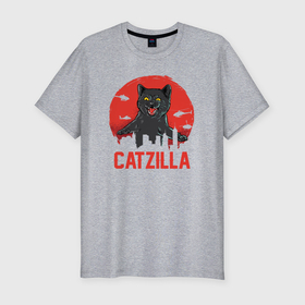 Мужская футболка хлопок Slim с принтом Catzilla в Санкт-Петербурге, 92% хлопок, 8% лайкра | приталенный силуэт, круглый вырез ворота, длина до линии бедра, короткий рукав | 