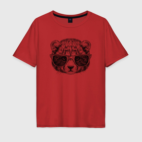 Мужская футболка хлопок Oversize с принтом Детеныш гепарда в очках в Курске, 100% хлопок | свободный крой, круглый ворот, “спинка” длиннее передней части | 