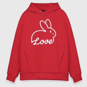 Мужское худи Oversize хлопок с принтом Love bunny в Курске, френч-терри — 70% хлопок, 30% полиэстер. Мягкий теплый начес внутри —100% хлопок | боковые карманы, эластичные манжеты и нижняя кромка, капюшон на магнитной кнопке | 