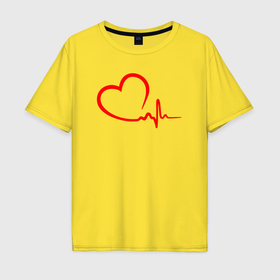 Мужская футболка хлопок Oversize с принтом Пульс сердца в Кировске, 100% хлопок | свободный крой, круглый ворот, “спинка” длиннее передней части | 