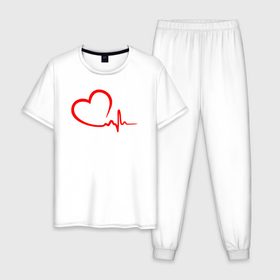 Мужская пижама хлопок с принтом Пульс сердца в Екатеринбурге, 100% хлопок | брюки и футболка прямого кроя, без карманов, на брюках мягкая резинка на поясе и по низу штанин
 | 