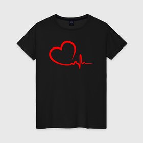 Женская футболка хлопок с принтом Пульс сердца в Кировске, 100% хлопок | прямой крой, круглый вырез горловины, длина до линии бедер, слегка спущенное плечо | 