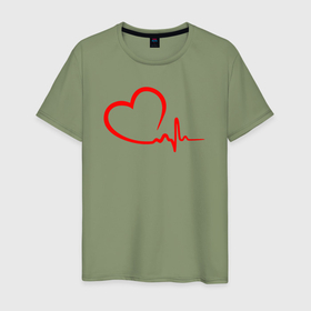 Мужская футболка хлопок с принтом Пульс сердца в Кировске, 100% хлопок | прямой крой, круглый вырез горловины, длина до линии бедер, слегка спущенное плечо. | 
