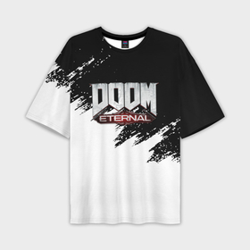 Мужская футболка oversize 3D с принтом Doom eternal белые краски ,  |  | 