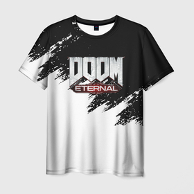 Мужская футболка 3D с принтом Doom eternal белые краски , 100% полиэфир | прямой крой, круглый вырез горловины, длина до линии бедер | 