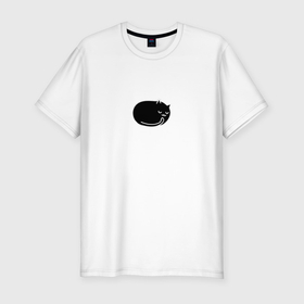 Мужская футболка хлопок Slim с принтом Черный спящий котик в Кировске, 92% хлопок, 8% лайкра | приталенный силуэт, круглый вырез ворота, длина до линии бедра, короткий рукав | 