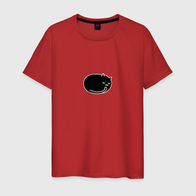 Мужская футболка хлопок с принтом Черный спящий котик в Кировске, 100% хлопок | прямой крой, круглый вырез горловины, длина до линии бедер, слегка спущенное плечо. | 