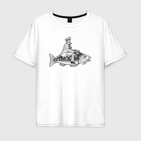 Мужская футболка хлопок Oversize с принтом Капитан на рыбе в Курске, 100% хлопок | свободный крой, круглый ворот, “спинка” длиннее передней части | 