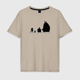 Мужская футболка хлопок Oversize с принтом Totoro abbey road в Новосибирске, 100% хлопок | свободный крой, круглый ворот, “спинка” длиннее передней части | Тематика изображения на принте: 