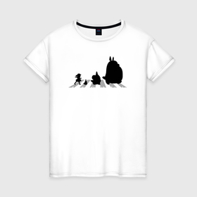 Женская футболка хлопок с принтом Totoro abbey road в Курске, 100% хлопок | прямой крой, круглый вырез горловины, длина до линии бедер, слегка спущенное плечо | 