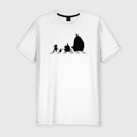 Мужская футболка хлопок Slim с принтом Totoro abbey road в Новосибирске, 92% хлопок, 8% лайкра | приталенный силуэт, круглый вырез ворота, длина до линии бедра, короткий рукав | 