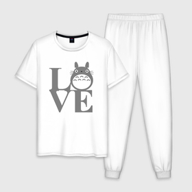 Мужская пижама хлопок с принтом Love Totoro в Новосибирске, 100% хлопок | брюки и футболка прямого кроя, без карманов, на брюках мягкая резинка на поясе и по низу штанин
 | 