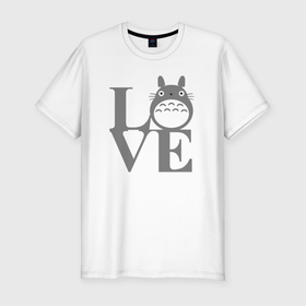 Мужская футболка хлопок Slim с принтом Love Totoro в Кировске, 92% хлопок, 8% лайкра | приталенный силуэт, круглый вырез ворота, длина до линии бедра, короткий рукав | Тематика изображения на принте: 