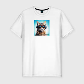Мужская футболка хлопок Slim с принтом Кот брутуал в Новосибирске, 92% хлопок, 8% лайкра | приталенный силуэт, круглый вырез ворота, длина до линии бедра, короткий рукав | Тематика изображения на принте: 