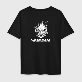 Мужская футболка хлопок Oversize с принтом Лого samurai сyberpunk в Новосибирске, 100% хлопок | свободный крой, круглый ворот, “спинка” длиннее передней части | 