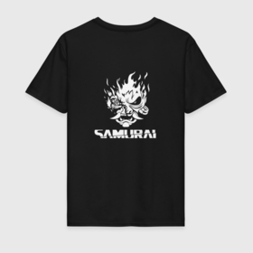 Мужская футболка хлопок с принтом Лого samurai сyberpunk в Петрозаводске, 100% хлопок | прямой крой, круглый вырез горловины, длина до линии бедер, слегка спущенное плечо. | 