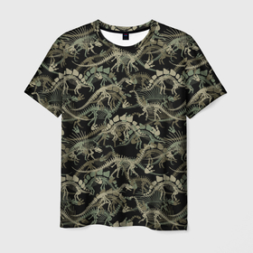 Мужская футболка 3D с принтом Dinosaur skeletons   camouflage в Петрозаводске, 100% полиэфир | прямой крой, круглый вырез горловины, длина до линии бедер | Тематика изображения на принте: 