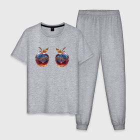 Мужская пижама хлопок с принтом Музыкальные яблоки и ноты в Екатеринбурге, 100% хлопок | брюки и футболка прямого кроя, без карманов, на брюках мягкая резинка на поясе и по низу штанин
 | 