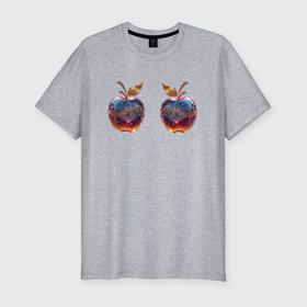 Мужская футболка хлопок Slim с принтом Музыкальные яблоки и ноты в Кировске, 92% хлопок, 8% лайкра | приталенный силуэт, круглый вырез ворота, длина до линии бедра, короткий рукав | 