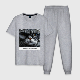 Мужская пижама хлопок с принтом Мем кот в очках: шерсть это приправа в Белгороде, 100% хлопок | брюки и футболка прямого кроя, без карманов, на брюках мягкая резинка на поясе и по низу штанин
 | 