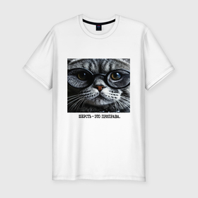 Мужская футболка хлопок Slim с принтом Мем кот в очках: шерсть это приправа в Белгороде, 92% хлопок, 8% лайкра | приталенный силуэт, круглый вырез ворота, длина до линии бедра, короткий рукав | 