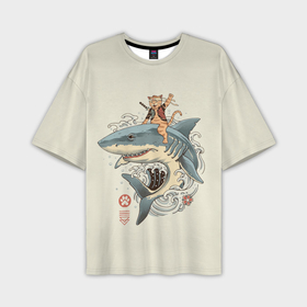 Мужская футболка oversize 3D с принтом Кот якудза верхом на акуле в Тюмени,  |  | 