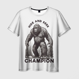 Мужская футболка 3D с принтом Чемпион по пряткам , 100% полиэфир | прямой крой, круглый вырез горловины, длина до линии бедер | 