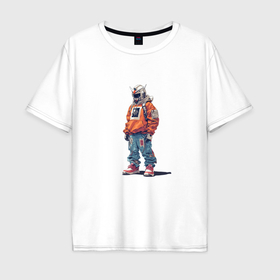 Мужская футболка хлопок Oversize с принтом Мобильный воин Гандам рэпер в Тюмени, 100% хлопок | свободный крой, круглый ворот, “спинка” длиннее передней части | Тематика изображения на принте: 