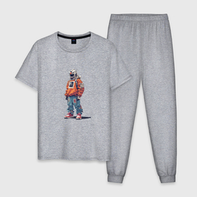 Мужская пижама хлопок с принтом Мобильный воин Гандам рэпер в Белгороде, 100% хлопок | брюки и футболка прямого кроя, без карманов, на брюках мягкая резинка на поясе и по низу штанин
 | 