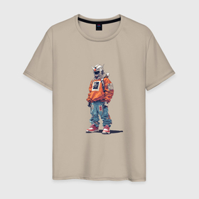 Мужская футболка хлопок с принтом Мобильный воин Гандам рэпер в Тюмени, 100% хлопок | прямой крой, круглый вырез горловины, длина до линии бедер, слегка спущенное плечо. | Тематика изображения на принте: 
