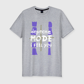 Мужская футболка хлопок Slim с принтом Depeche Mode   I feel you single в Курске, 92% хлопок, 8% лайкра | приталенный силуэт, круглый вырез ворота, длина до линии бедра, короткий рукав | Тематика изображения на принте: 