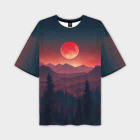 Мужская футболка oversize 3D с принтом Луга над горами ,  |  | 