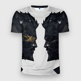 Мужская футболка 3D Slim с принтом Адам Дженсен в отражении deus ex в Кировске, 100% полиэстер с улучшенными характеристиками | приталенный силуэт, круглая горловина, широкие плечи, сужается к линии бедра | 