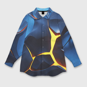 Мужская рубашка oversize 3D с принтом Желтый разлом синих плит ,  |  | 