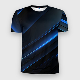 Мужская футболка 3D Slim с принтом Темно синий абстрактный фон абстракция в Екатеринбурге, 100% полиэстер с улучшенными характеристиками | приталенный силуэт, круглая горловина, широкие плечи, сужается к линии бедра | 