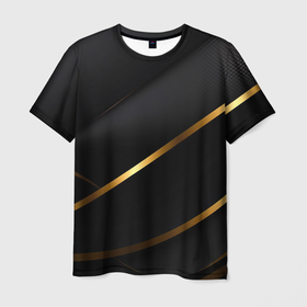 Мужская футболка 3D с принтом Золотая лента на черном фоне , 100% полиэфир | прямой крой, круглый вырез горловины, длина до линии бедер | 